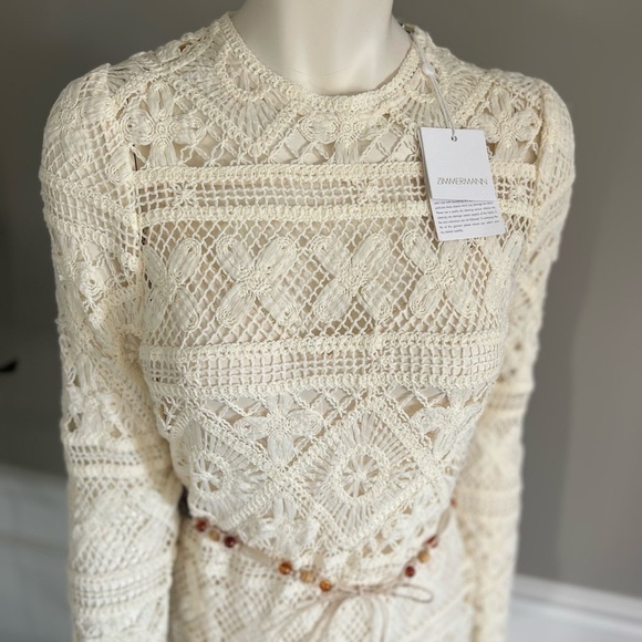 ZIMMERMANN Cira Ivory Ribbon Lace Tassel Midi Belted Dress sz 1 NWT 950$ - Picture 9 of 15